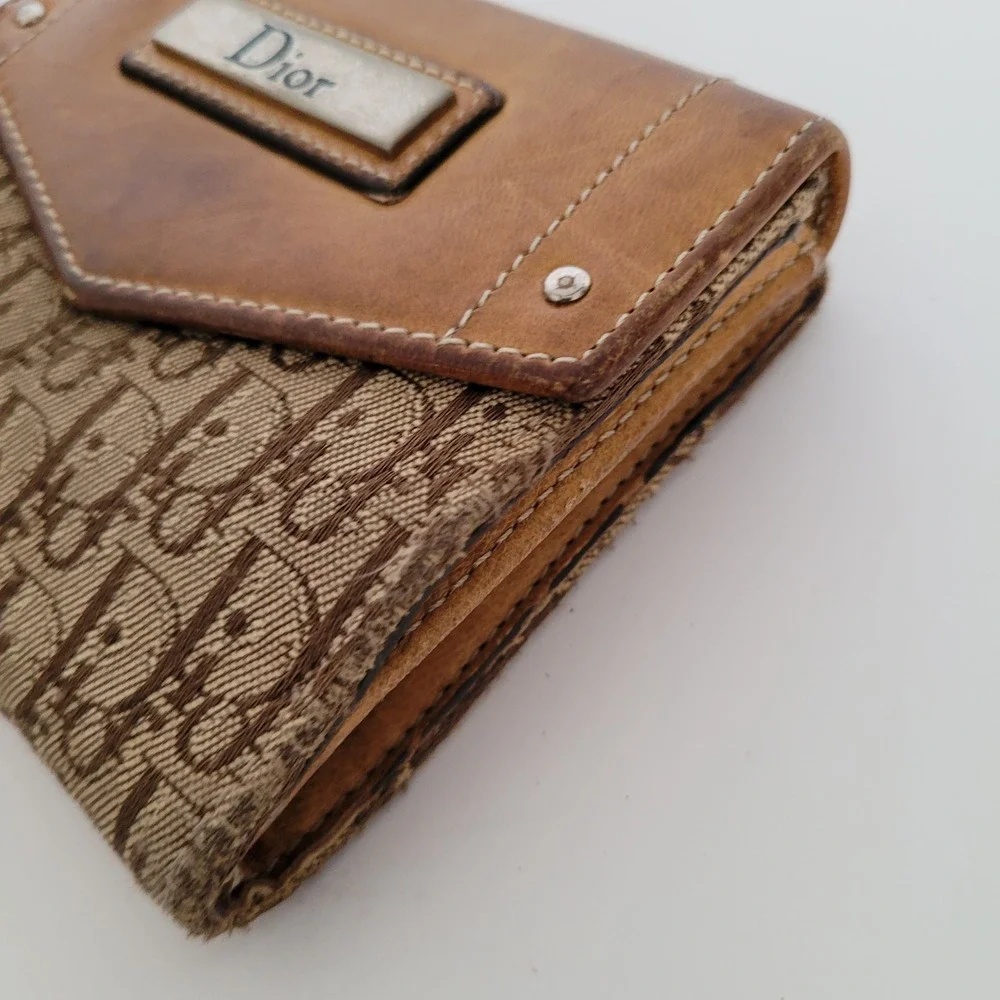 Christian Dior Vintage Trotter Monogram Canvas Compact Wallet Brown MC 0024